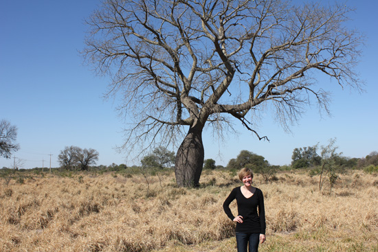 Allison with bottle tree in Chaco, Paraguay