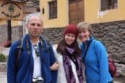 Marvin, Eve, Allison in Ollantaytambo, Peru in Sacred Valley