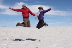 Isaiah & Allison Jumping at Uyuni Salt Flats